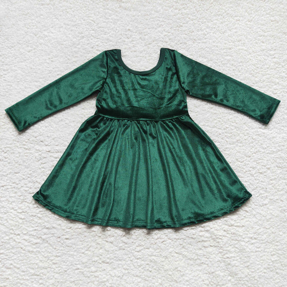 Solid Green Velvet Girls Christmas Dress