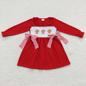 Bow Gingerbread Red Plaid Girls Christmas Dress