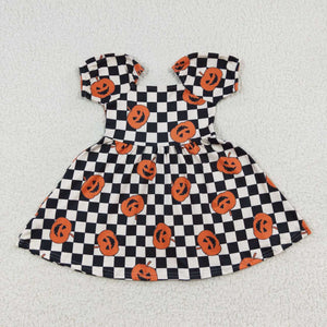 Smile Pumpkin Plaid Girls Halloween Dress