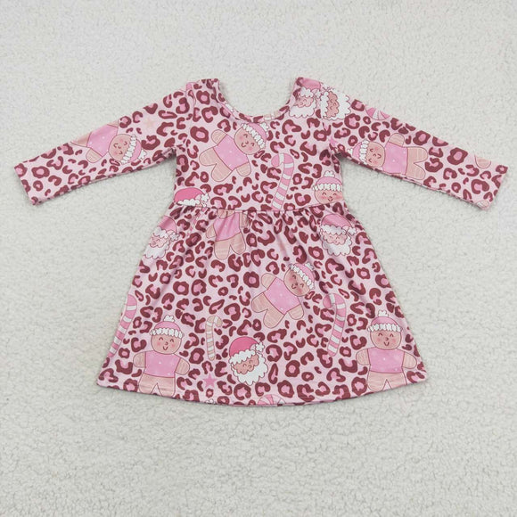 Gingerbread Leopard Print Pink Girls Christmas Dress