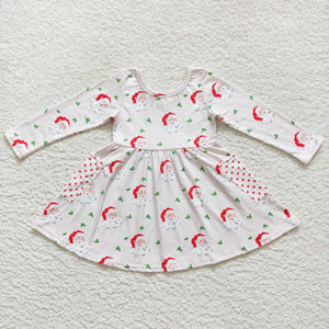 Santa Pockets Pink Girls Christmas Dress