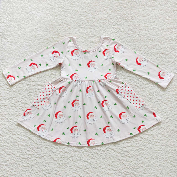 Santa Pockets Pink Girls Christmas Dress