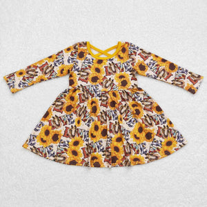 Promotional Love Horse Sunflower Girls Long Sleeve Dress