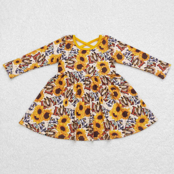 Promotional Love Horse Sunflower Girls Long Sleeve Dress