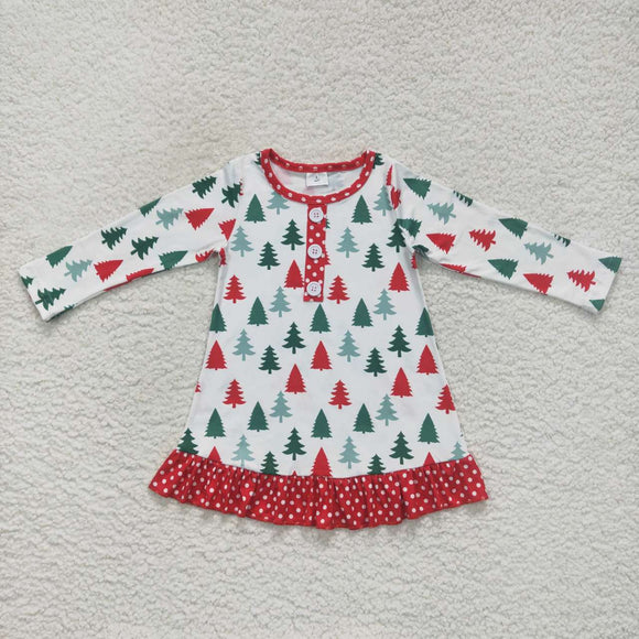 Tree White Polka Dots Red Girls Christmas Dress