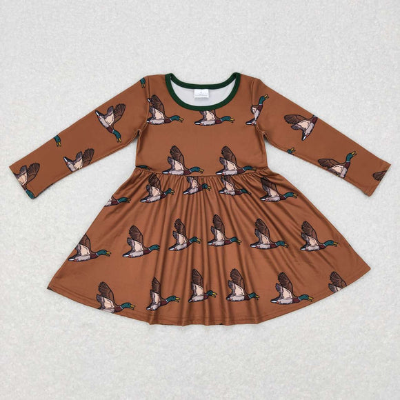 Duck Brown Green Girls Long Sleeve Dress