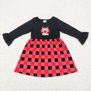 Reindeer Black Red Plaid Girls Christmas Dress