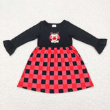 Reindeer Black Red Plaid Girls Christmas Dress