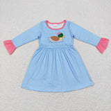 Duck Blue White Stripe Girls Long Sleeve Dress