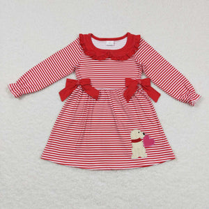 Dog Heart Red Ruffles Bows Stripe Girls Valentine Dress