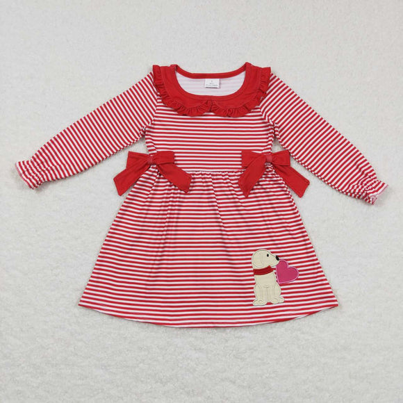 Dog Heart Red Ruffles Bows Stripe Girls Valentine Dress