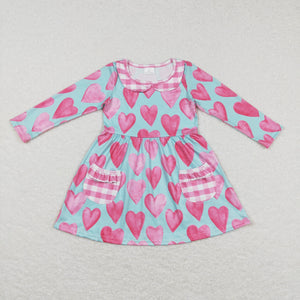 Heart Pink Plaid Pockets Girls Valentines Dress