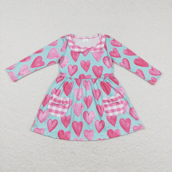 Heart Pink Plaid Pockets Girls Valentines Dress