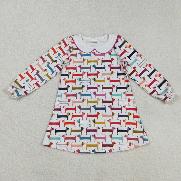 Dogs Doll Collar White Girls Long Sleeve Dress