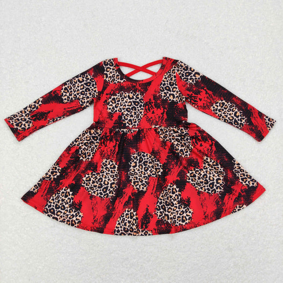 Leopard Print Heart Red Girls Valentines Dress