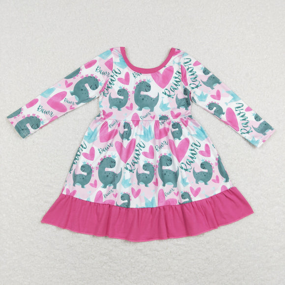 Heart Dinosaur Rawr Girls Valentines Dress