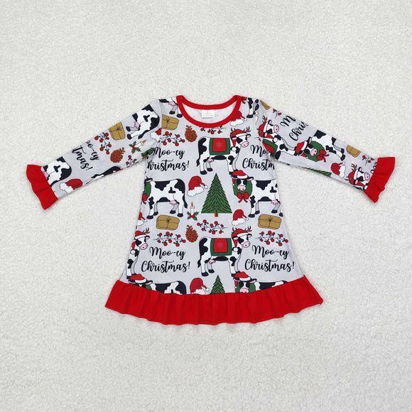 Moo-ey Cow Gray Girls Christmas Dress