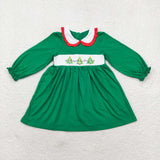 Tree Smocked Green Girls Christmas Dress