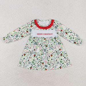 Merry Christmas Embroidery White Girls Christmas Dress