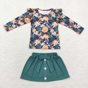 Floral Green Girls Skirt Sets