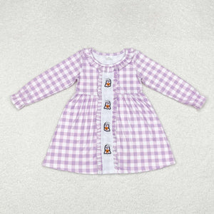 Ghost Pumpkin Purple Plaid Girls Halloween Dress