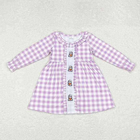 Ghost Pumpkin Purple Plaid Girls Halloween Dress