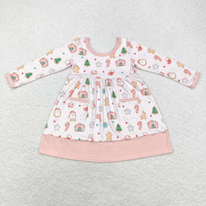 Gingerbread Snowman Pockets Stripe Girls Christmas Dress