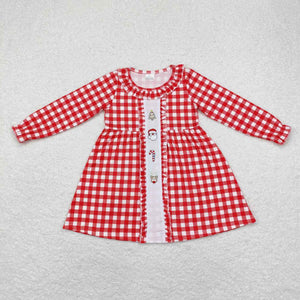 Tree Santa Candy Cane Reindeer Red Plaid Ruffles Girls Christmas Dress