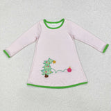 Star Tree Pink Stripe Girls Christmas Dress