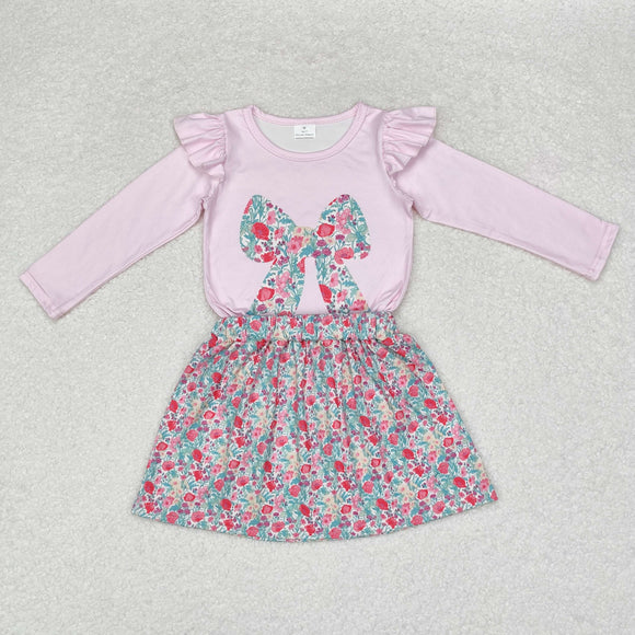Floral Bow Pattern Pink Girls Skirt Sets