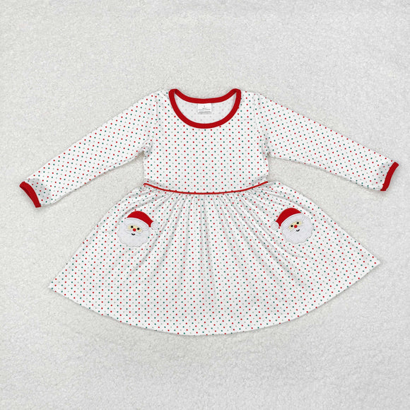 Santa Red Green Polka Dots White Girls Christmas Dress