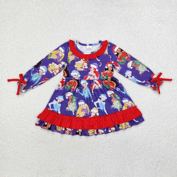 Cartoon Princess Red Ruffles Purple Girls Christmas Dress