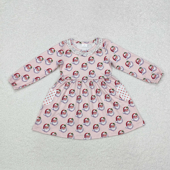 Santa Polka Dots Pockets Pink Girls Christmas Dress