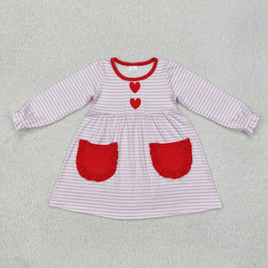 Heart Pink Stripe Pockets Girls Valentine Dress