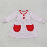 Heart Pink Stripe Pockets Girls Valentine Dress