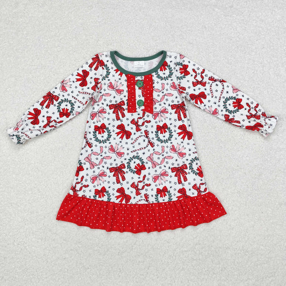 Bow Pattern White Red Girls Christmas Dress