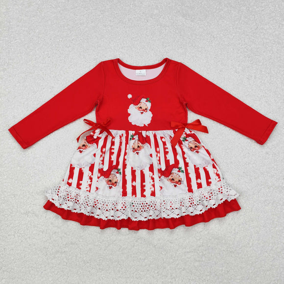 Santa Lace Ruffles Red Stripe Girls Christmas Dress