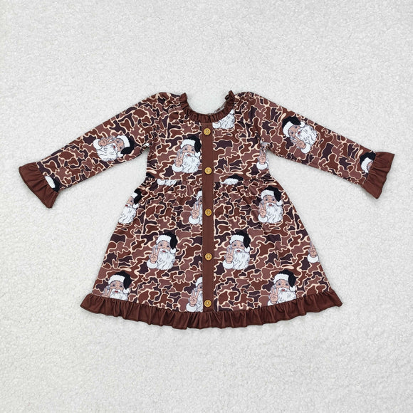 Camo Santa Brown Girls Christmas Dress