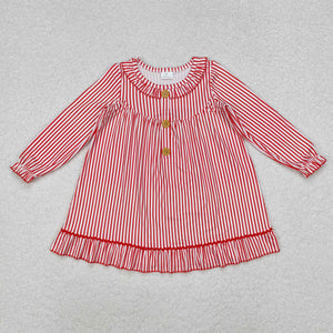 Red Stripe Ruffles Buttons Dress Girls Christmas Pajamas