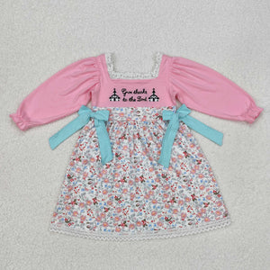 Give thanks to the Lord Floral Bows Pink Girls Easter Dress