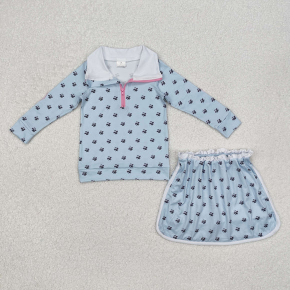 Floral Blue Athletic Shorts Girls Skirt Sets