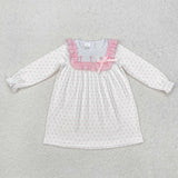 Cross Polka Dots Pink White Girls Easter Dress