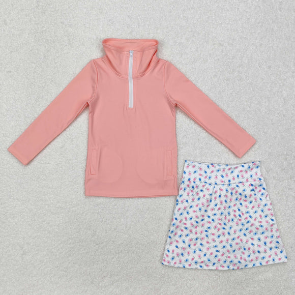 Solid Pink Floral Athletic Shorts Girls Skirt Sets