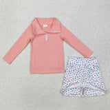 Solid Pink Floral Athletic Shorts Girls Skirt Sets