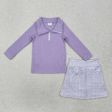 Solid Purple Plaid Athletic Shorts Girls Skirt Sets