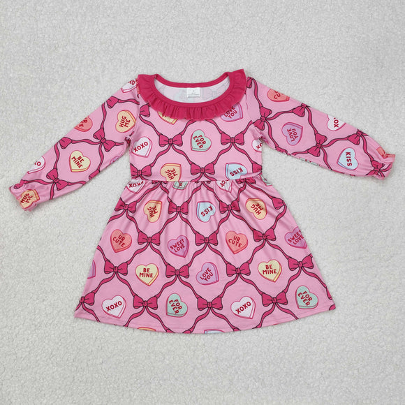 Letters Bow Pattern Heart Pink Girls Valentine Dress