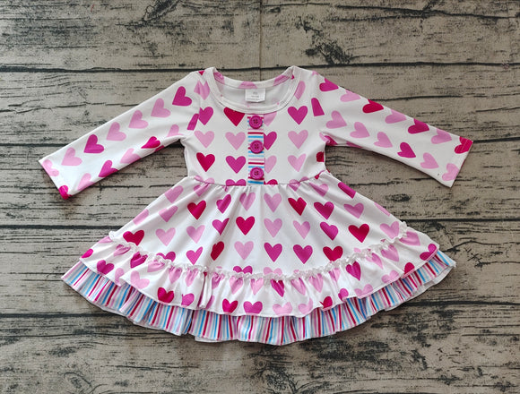 Pre-sale Heart Stripe Ruffles White Girls Valentine Dress