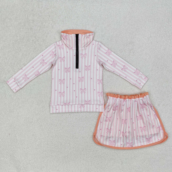 Heart Bow Pattern Pink Stripe Shorts Girls Skirt Sets
