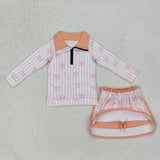 Heart Bow Pattern Pink Stripe Shorts Girls Skirt Sets