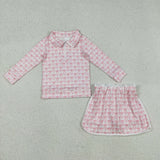 Bow Pattern Pink Plaid Shorts Girls Skirt Sets